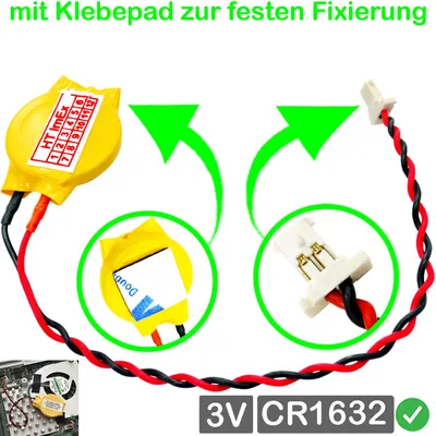 Produktbild von RTC CMOS Batterien CR1632 3V Kabel und 2-poligem mit steckerkabel 6,3 x 2,7 mm