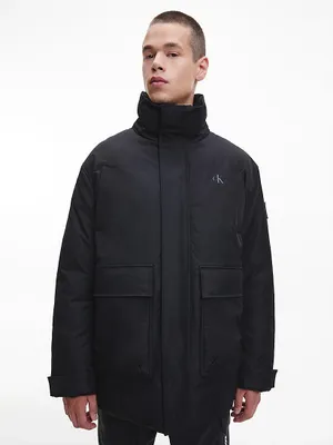 Produktbild von CK CALVIN KLEIN JEANS wattierte blaue Winterjacke mit abnehmbarer Kapuze, Taschen vorne offen, Artikel J30J321969, XL, Poliestere 100%