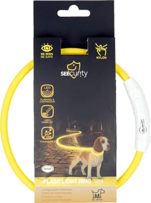 Zdjęcie produktu dla DUVO Ring Lightning Seecurity Flashing Light USB Ring Nylon - 45 cm - Żółty - Dla psa