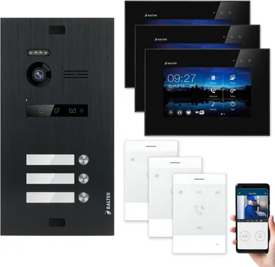 Produktbild von BALTER EVO Video Türsprechanlage Schwarz Set 2-Draht Talk + 7" WiFi-LCD-Monitor für 3 Familienhaus