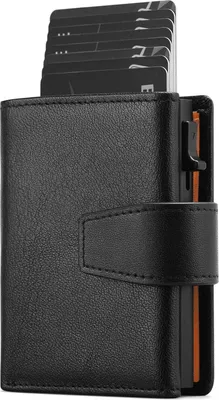 Produktbild von Kartenetui mit Münzfach | Geldbörse Herren RFID Schutz | Geldbeutel aus echtem Leder | Mini Portemonnaie Herren Slim Wallet | Pop-up Kartenhalter