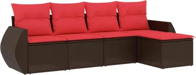 Zdjęcie produktu dla vidaXL 5-częściowa sofa ogrodowa z poduszkami, brązowa, z polirattanu