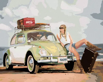Produktbild von Zuty - Malen nach Zahlen - GRÜNES AUTO UND FRAU MIT KOFFER, 40x50 cm, mit Keilrahmen (bereits gespannt)