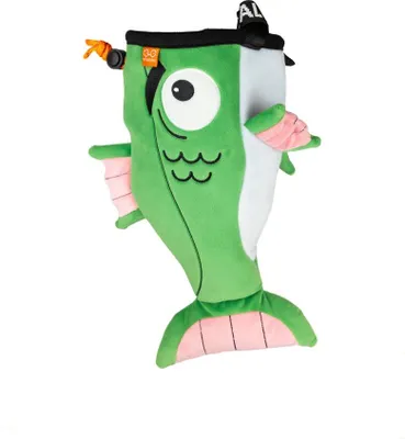 Bunte Chalk Bag in Fischform von YY Vertical; geeignet für Klettern; mit einem Reißverschluss und einem Clip.