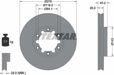 Produktbild von 2x TEXTAR Bremsscheibe 92338603 für NISSAN Cabstar (F24M F24W) 45 2mm 7 7kg