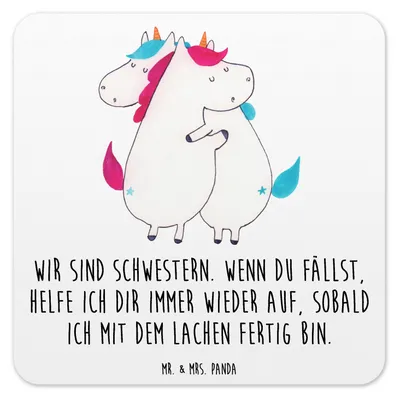 Produktbild von Mr. & Mrs. Panda Untersetzer für Gläser Einhörner Umarmen 6er Set - Weiß - Geschenk, Design, Tischuntersetzer, Familie, Liebe, Unicorn, Glas-Untersetzer, Einhorn, Coaster