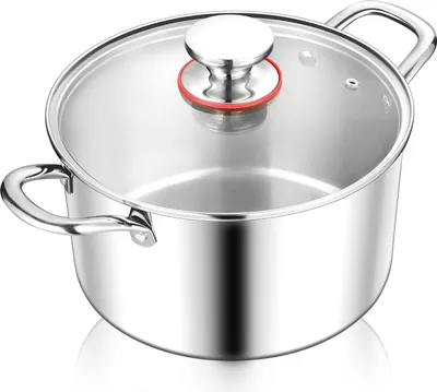 Produktbild von 3-lagiger Edelstahlkochtopf 26 cm mit Glasdeckel - Suppentopf geeignet für alle Wärmequellen