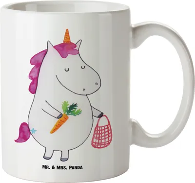 Produktbild von Mr. & Mrs. Panda jumbotasse Einhorn Gemüse - Weiß - Geschenk, Biomarkt, Pott, Wochenmarkt, Keramiktasse, steingut tasse, Deko, Einhörner, Große Teetasse, großer becher