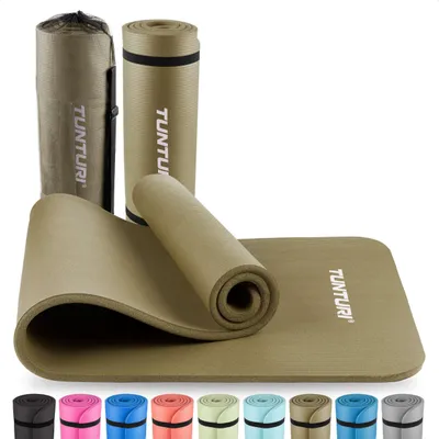 Obrázok produktu pre Tunturi hrubá NBR podložka 15mm - Protišmyková gymnastická podložka - S taškou na prenášanie - Na jogu a pilates - Športová podložka 180x60x1,5cm - Netoxická - Extra pohodlná - Armádne zelená