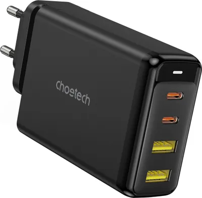 Produktbild von Choetech-Adapter, GaN, 140 W, 4 Anschlsse (2x USB C, 2x USB), schwarz (PD6005)
