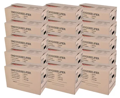 Image de Carton de déménagement 15 pièces imprimé 59x34x35cm capacité de charge jusqu'à 30kg rangement caisse