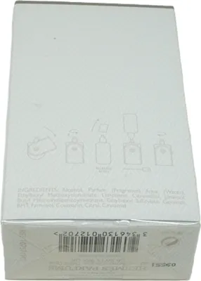 The image shows the side and bottom of a white product box with line drawings and text.