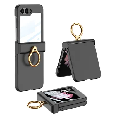 Produktbild von Hülle für Samsung Galaxy Z Flip 6 / Z Flip 7 FE Hart PC Schutzhülle Eingebauter Displayschutz mit Scharnierschutz und Ringständer Schwarz