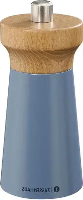 Productafbeelding van Keramische handmolen van eikenhout, 12 cm diameter, 54 cm hoog, gelakt, keramisch, handbediend.
