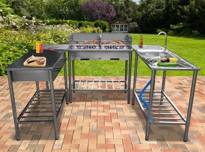 Produktbild von JW Edelstahl Outdoorküche Waschtisch+Grilltisch+Arbeitstisch U-Form