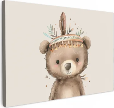 Produktbild von Wanddeko 90x60 cm - Kinder Bohemian - Bär - Boho, Wandbilder, Wanddeko Wohnzimmer, Bild