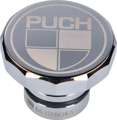 Produktbild von Tankdeckel 66Heroes Aluminium Chrom mit Puch-Logo für Puch Maxi S, N