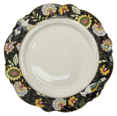 Immagine prodotto di Piatto da portata Clayre & Eef Ø 28 cm in Vetroceramica bianca nera Fiori