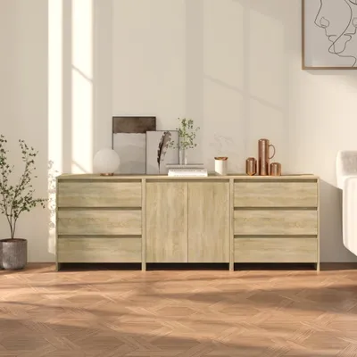Produktbild von vidaXL 3-tlg. Sideboard Sonoma-Eiche Holzwerkstoff