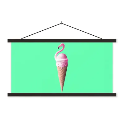 Produktbild von MuchoWow® Textilposter Eistüten - Eiscreme - Flamingo - Rosa - Grün 120x60 cm mit schwarzem Rahmen - Dekoration Schlafzimmer