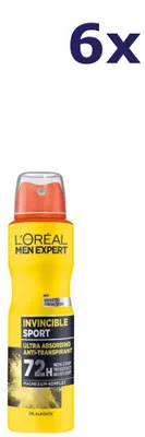 Productafbeelding van 6x L'Oréal Men Anti-transpirant Deodorant Spray Invincible Sport, 150 ml