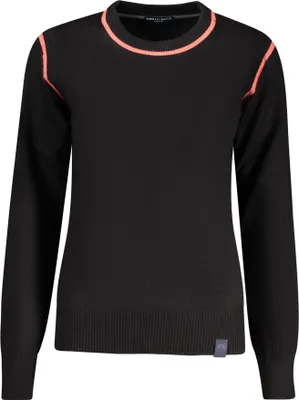 Produktbild von Damenpullover Schwarz: Langarmshirt mit Kontrastdetails & Rundhals