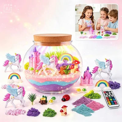Produktbild von Kreativ-Set Einhorn Magisches Terrarium DIY LED-Lampe