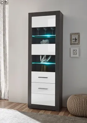 Immagine prodotto di Vetrina Etero 65cm cemento scuro / bianco lucido Vetrina autoportante moderna in vetro