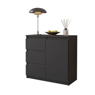 Immagine prodotto di MIKEL - Cassettiera / credenza con 3 cassetti e 1 anta - grigio antracite H75cm L80cm P35cm