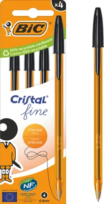 Image de Stylo à bille BIC Cristal Original Fine noir, pochette de 4 pièces
