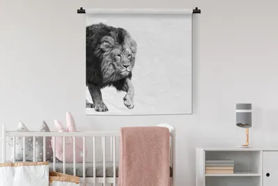 Produktbild von MuchoWow® Wandteppich Wandbehang Löwe - Tiere - Schwarz - Weiß 90x90 cm Tapisserie Dekoration Wandtuch - Wandaufhänger