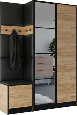 Produktbild von KIER FURNITURE Kleiderschrank EDEN, Schlafzimmer Schrank, Garderobeschrank, Flurschrank Craft Eiche & Schw 158x205x39 cm