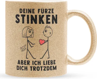 Produktbild von 22Feels Glitzertasse Gold Frauen Jahrestag Geschenk Hochzeitstag Ehefrau Freundin Deine Fürze Stinken Kaffetasse Erster Hochzeitstag Valentinstag für Sie Geburtstag Weihnachten Haferl Geschenkidee Bürotasse