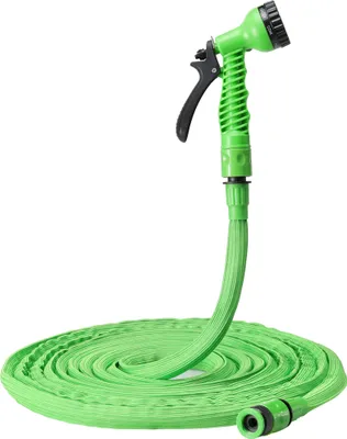 Produktbild von Navaris Flexibler Gartenschlauch 7,5-15m - Flexibel mit 7 Funktionen Brause und Schnelladaptern - Wasserschlauch flexibel dehnbar - Wasser Garten