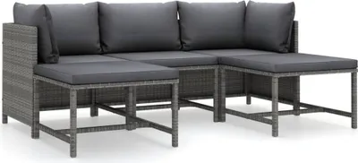 Produktbild von vidaXL 5-tlg. Garten-Lounge-Set mit Kissen Poly Rattan Grau