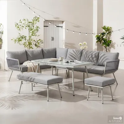 Produktbild von home24 Loungeset - 5-teilig - Eisen / Polyester - Grau