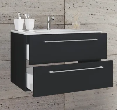 Produktbild von VCM 2-tlg. Waschplatz Waschtisch | Waschbecken Unterschrank Breite 60 cm | Badmöbel Set hängend mit zwei Schubladen | Badinos