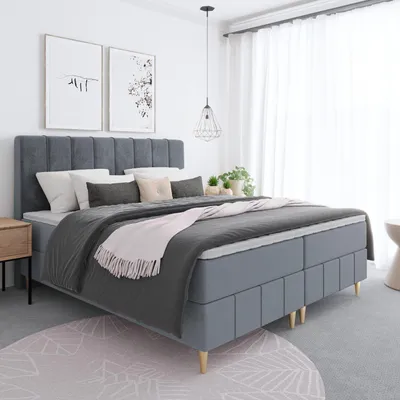 Produktbild von Bett, Boxspringbett BEGI - auf hohen Beinen mit Taschen-Matraze, T25 Topper, Bettkästen, Doppelbett, Stauraum, 120x200 cm, (Dunkelgrau - ITAKA 14)