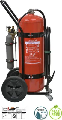 Produktbild von Jockel S50J EXT GREEN 2.0 Auflade Schaum Feuerlöscher, fahrbar inkl. Plakette, Fluorfrei 5m Schlauch