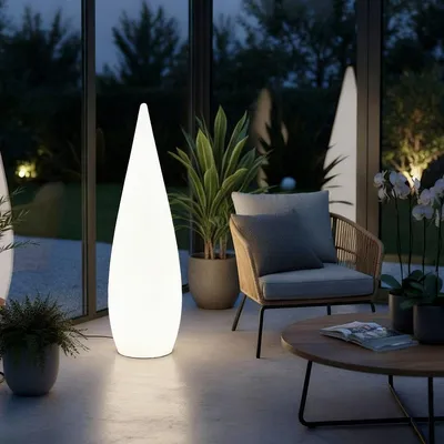Produktbild von Design Stehlampe Kegel 120cm mit Fernbedienung Kabellos und mit Netzanschluss nutzbar moderne indirekte Beleuchtung dimmbar Stehleuchte Wohnzimmer
