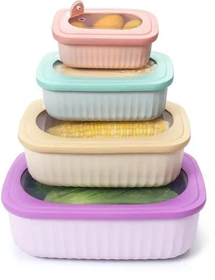 Productafbeelding van Ibenzoa® 4-delige set luchtdichte, rechthoekige voorraadbakken – BPA-vrij kunststof, kijkvenster en siliconen afdichting, 380/850/1600/2800 ml
