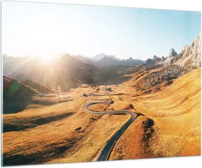 Produktbild von Bilder auf glas - Einteilig - Sonne Berge Weg - 100x70cm - Glasbilder - Wandbilder - Bilder - zum Aufhängen bereit - Wanddekoration aus Glas - Glas Bilder - Wandbild auf Glas - GAA100x70-4836