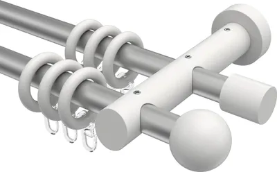 Produktbild von Interdeco Gardinenstange / Vorhangstange Silbergrau / Weiß, Typ Talena Luina (Kugel), 20 mm Ø 2-läufig, 260 cm