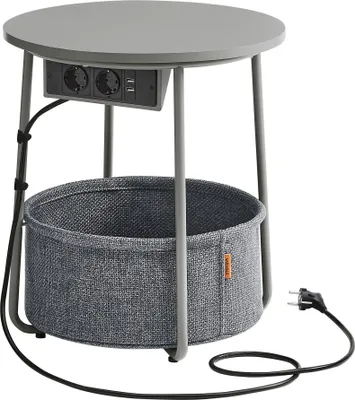 Produktbild von Couchtisch, Runder Couchtisch Mit Ladestation Und Stoffkorb, Geräumig, Für Wohnzimmer, Schlafzimmer, Nachttisch, Stilvoll