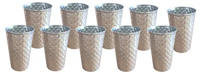 Produktbild von BURI Edelstahl Becher 500ml 10er-Set gehämmert Trinkbecher Metallbecher Camping Party