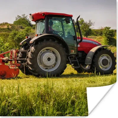Produktbild von MuchoWow® Poster Traktor - Rot - Natur - Grün - Landleben 100x100 cm - Babyzimmer
