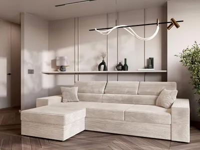 Image de AX LIVING Canapé Belek Cord Beige avec fonction sommeil & espace de rangement 272cm