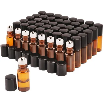 Produktbild von 50 Stück 2ml Glasflaschen,Glasroller für ätherische Öle Braunglasflaschen,Roll On Flasche leer,nachfüllbar, UV-Schutz, für Reisen & Schönheitspflege