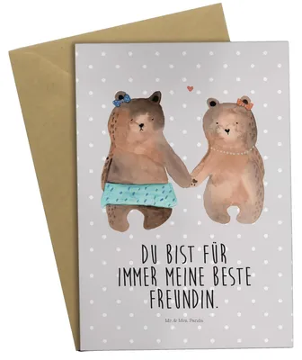 Produktbild von Mr. & Mrs. Panda Glückwunschkarte Bär Freundin - Grau Pastell - Geschenk, Klappkarte, weihnachtskarten, einladungskarten, osterkarte, osterkarten, Teddy