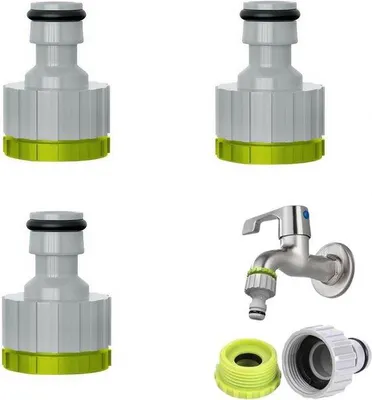 Produktbild von Set aus 3 Universalen Gartenschlauchanschlüssen für Wasserhahn - 1/2 Zoll und 3/4 Zoll